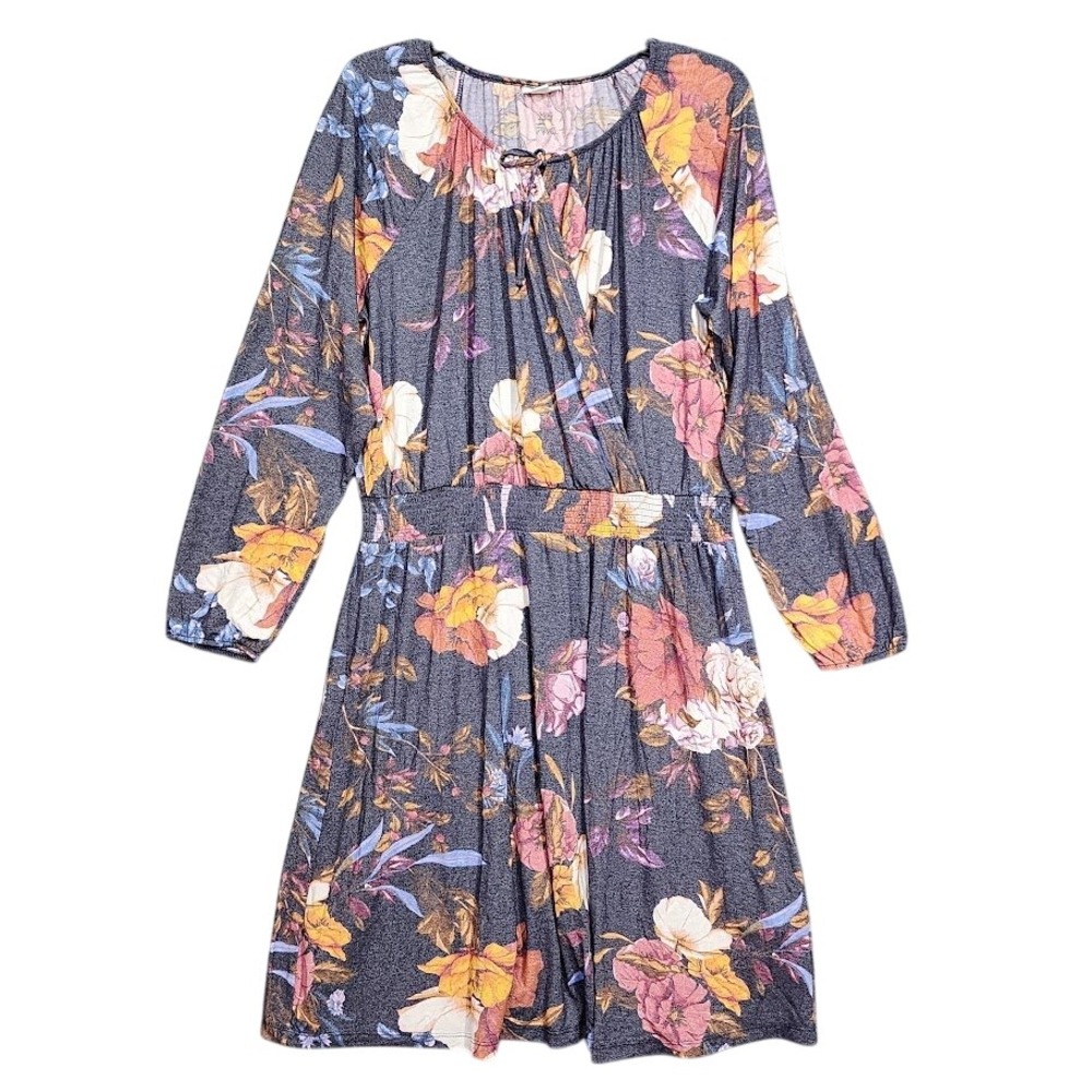 LuLaRoe Jody‎ XL Floral Print Peasant Dress Long Sleeve Faux Wrap Boho